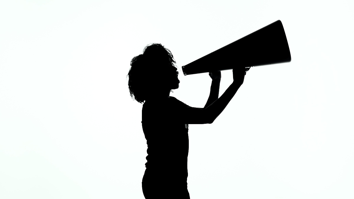
a guy with a megaphone symbolic of someone who is better at talking than listening

