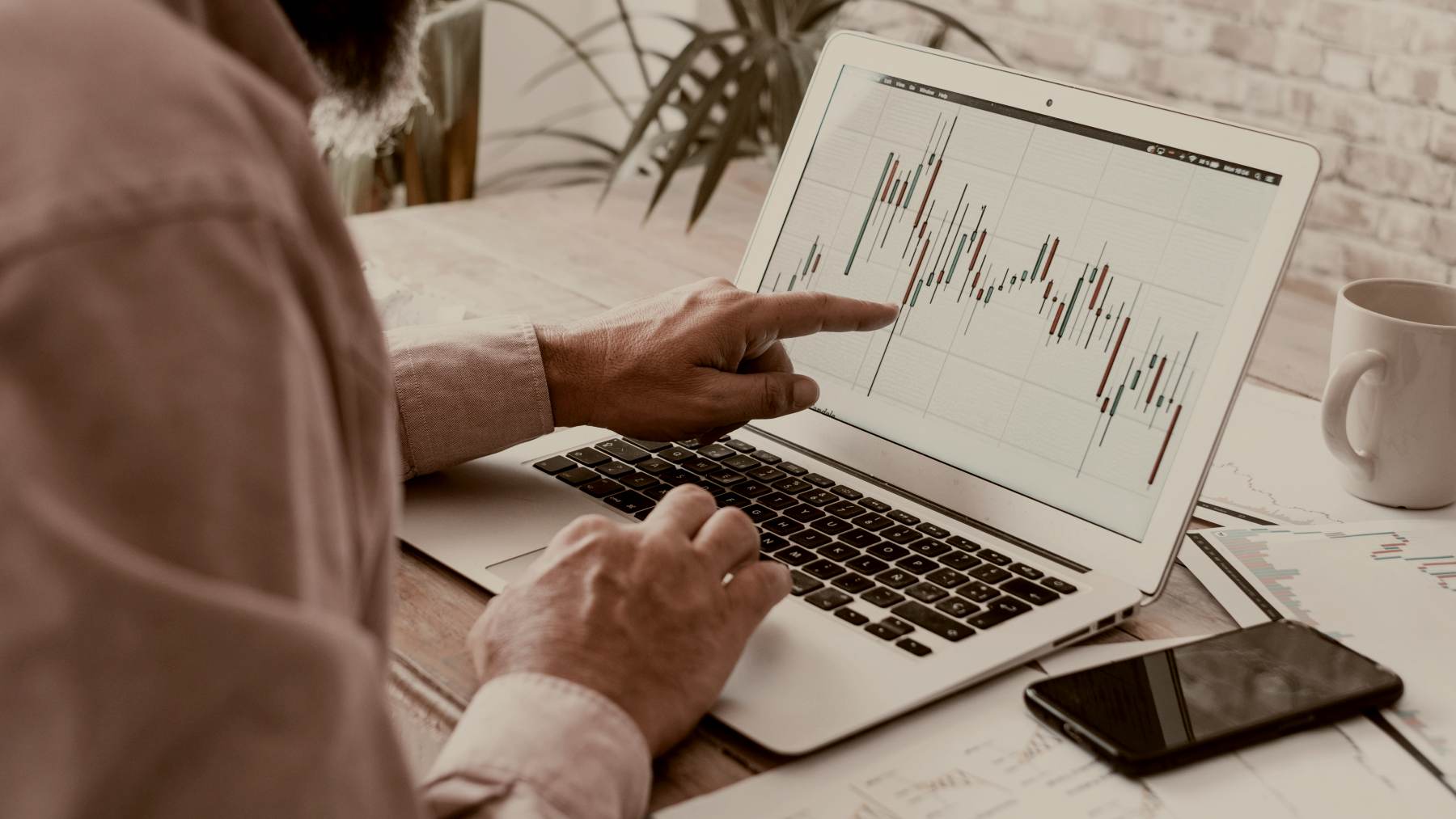 
Back view of man reading forex chart on laptop display by Getty Images
