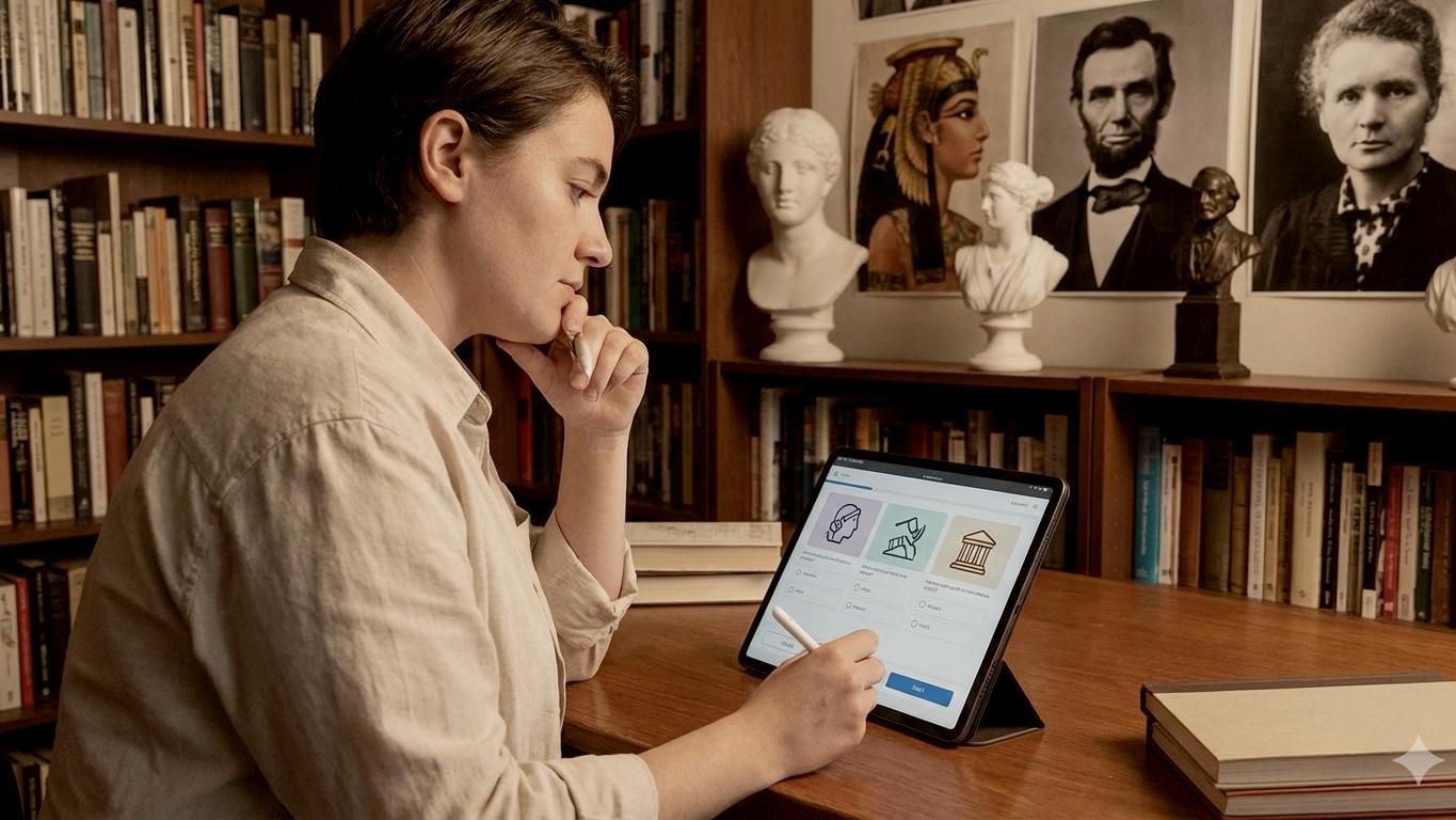 
Person in a study with portraits of historical figures on the wall by Gemini
